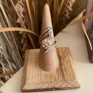 Champagne CZ Cocktail Ring – Gold Tone Brass, Size 6